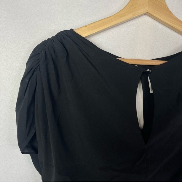 Milly Black Silk Button Back Cap Sleeve Short Sleeve Blouse 8 - Picture 3 of 4